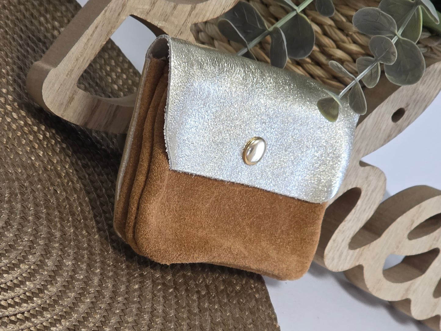 Petit Porte Monnaie Cuir Daim Camel