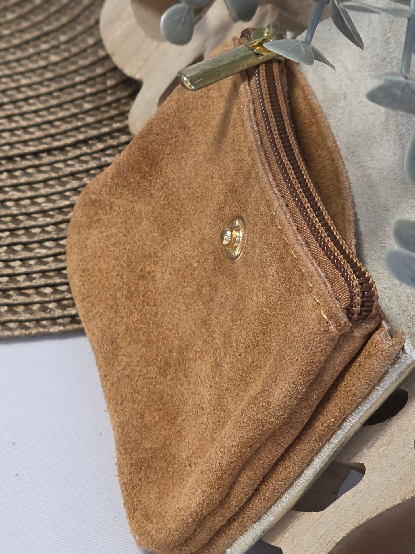 Petit Porte Monnaie Cuir Daim Camel