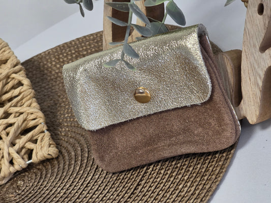 Petit Porte Monnaie Cuir Daim Taupe