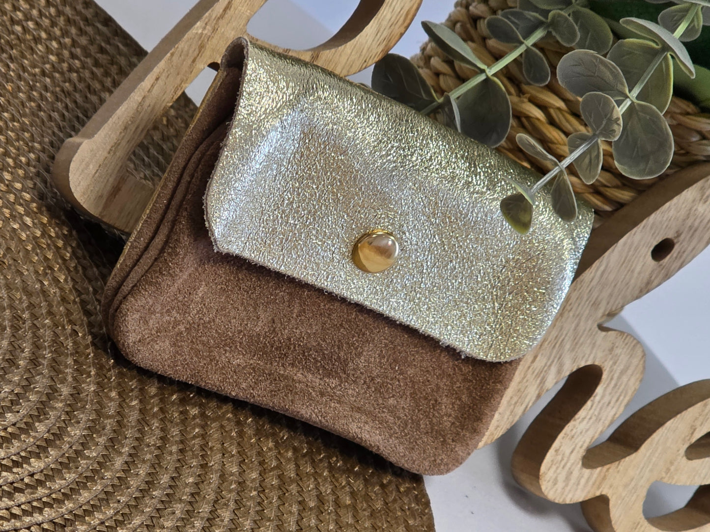 Petit Porte Monnaie Cuir Daim Taupe