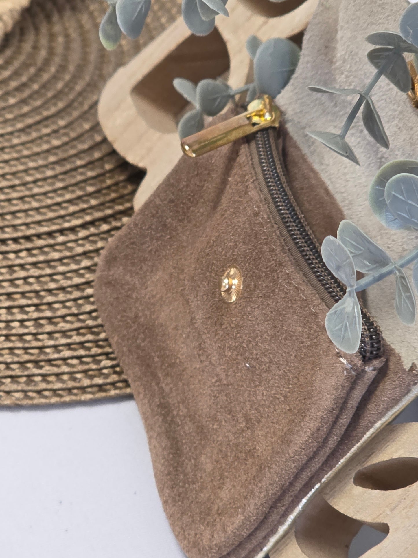 Petit Porte Monnaie Cuir Daim Taupe