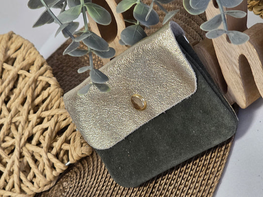 Petit Porte Monnaie Cuir Daim Kaki Foncé
