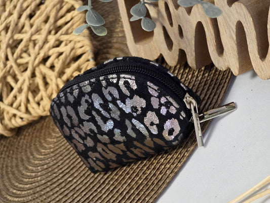 Petit Porte Monnaie Cuir Léopard Noir