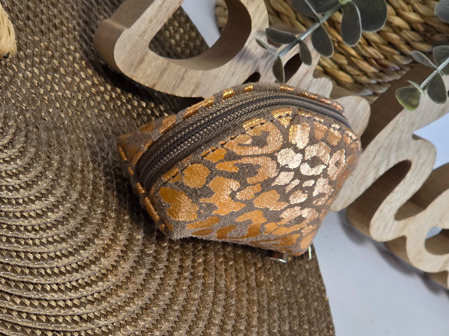 Petit Porte Monnaie Cuir Léopard Taupe