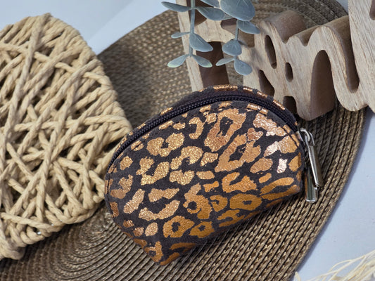 Petit Porte Monnaie Cuir Léopard Café