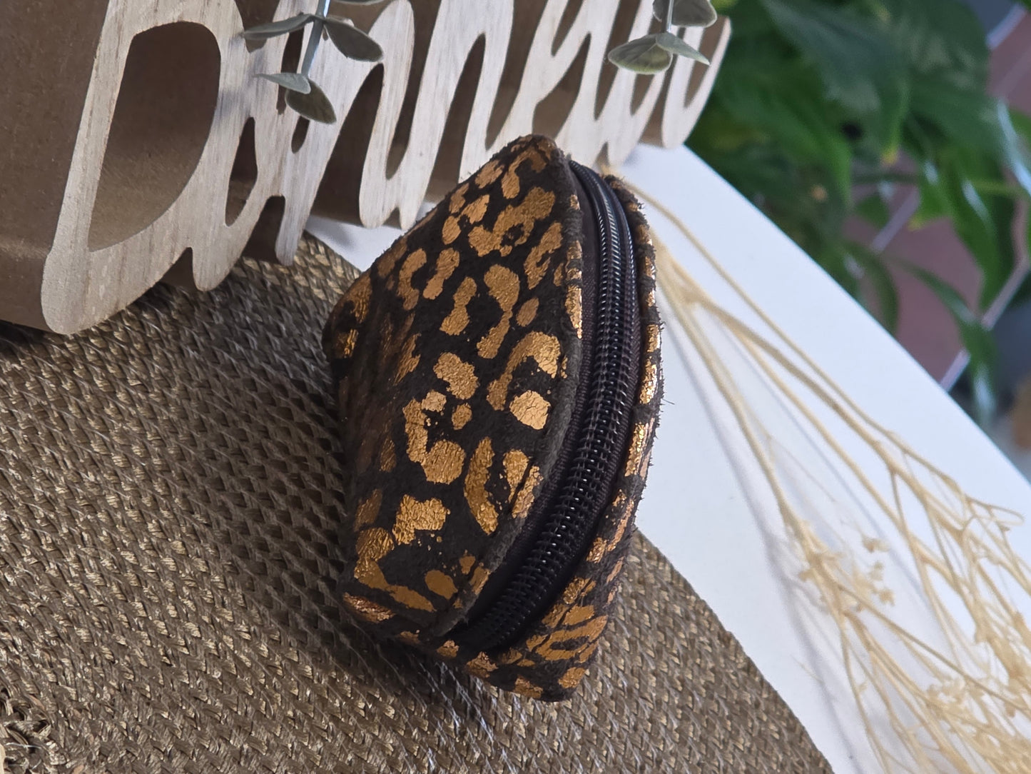 Petit Porte Monnaie Cuir Léopard Café