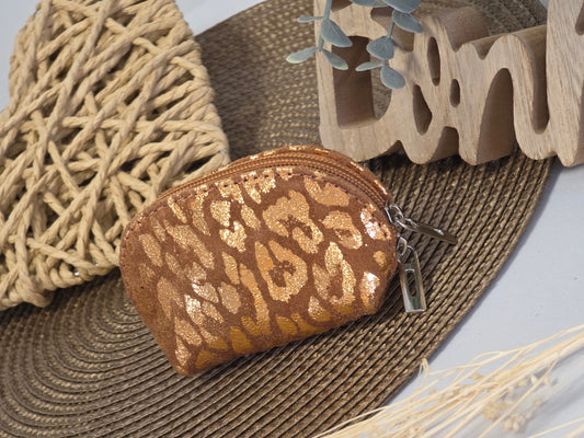 Petit Porte Monnaie Cuir Léopard Camel