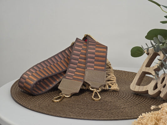 Bandoulière de Sac Taupe Rayure Orangé - N°12