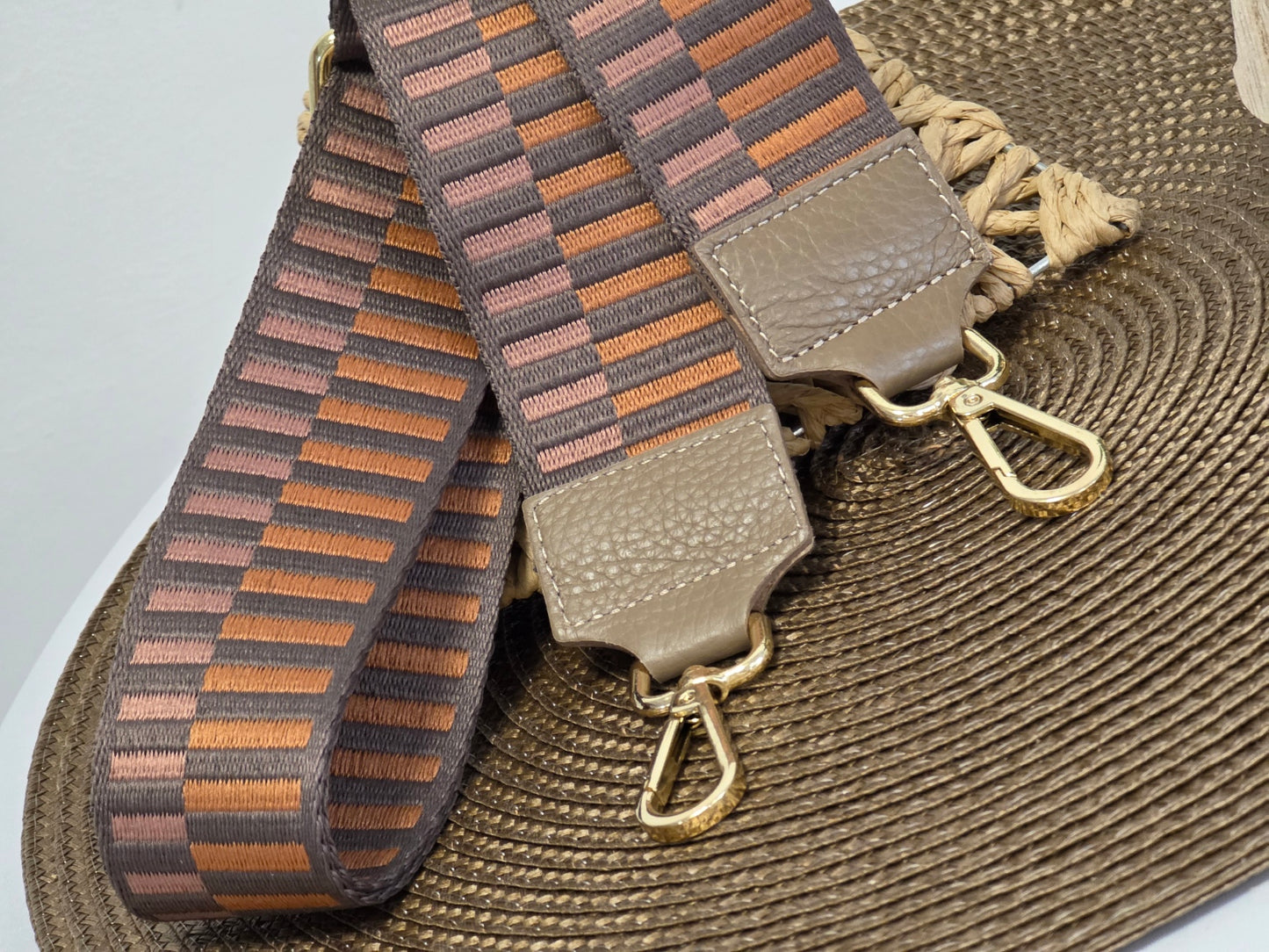 Bandoulière de Sac Taupe Rayure Orangé - N°12