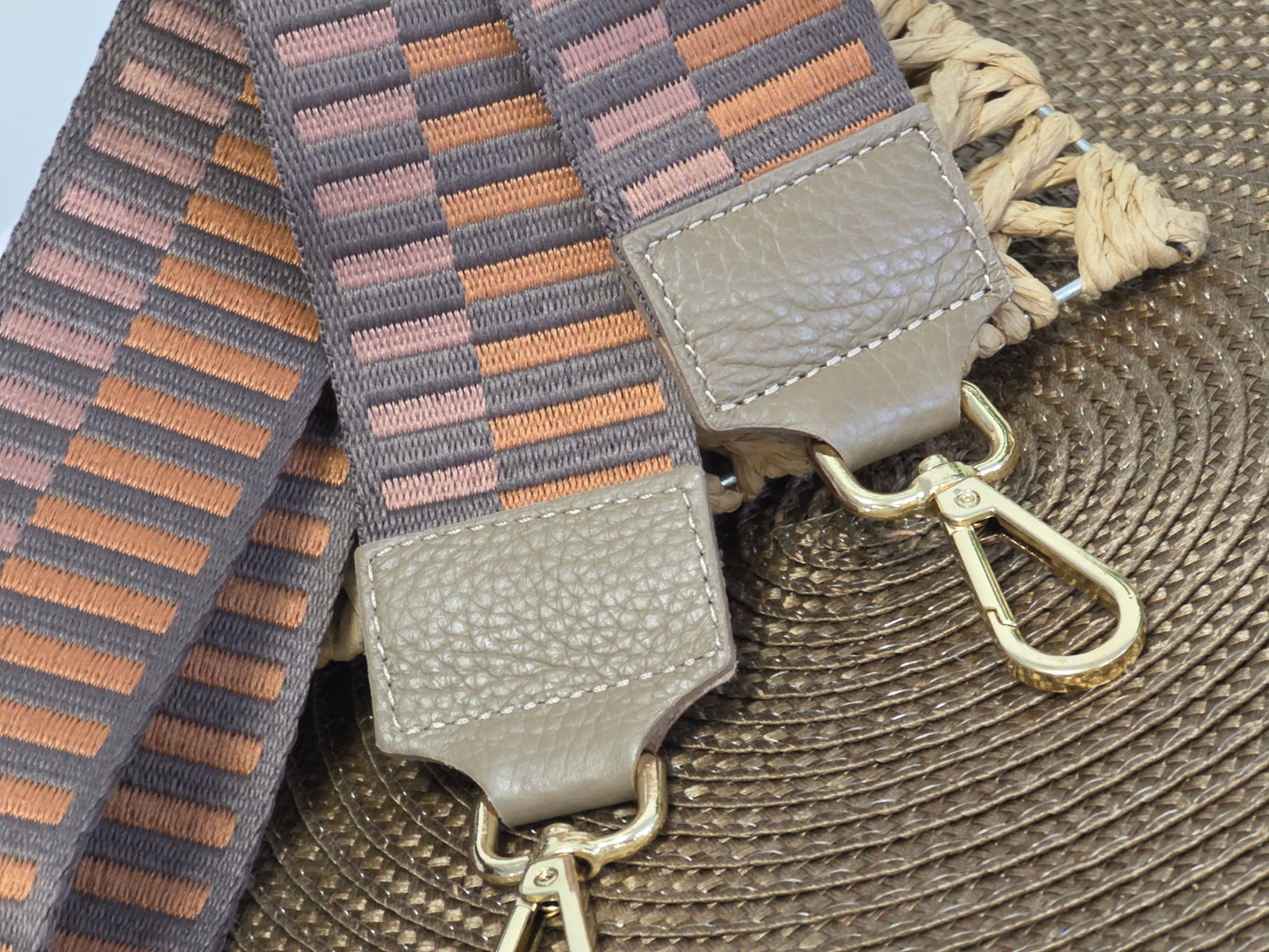 Bandoulière de Sac Taupe Rayure Orangé - N°12