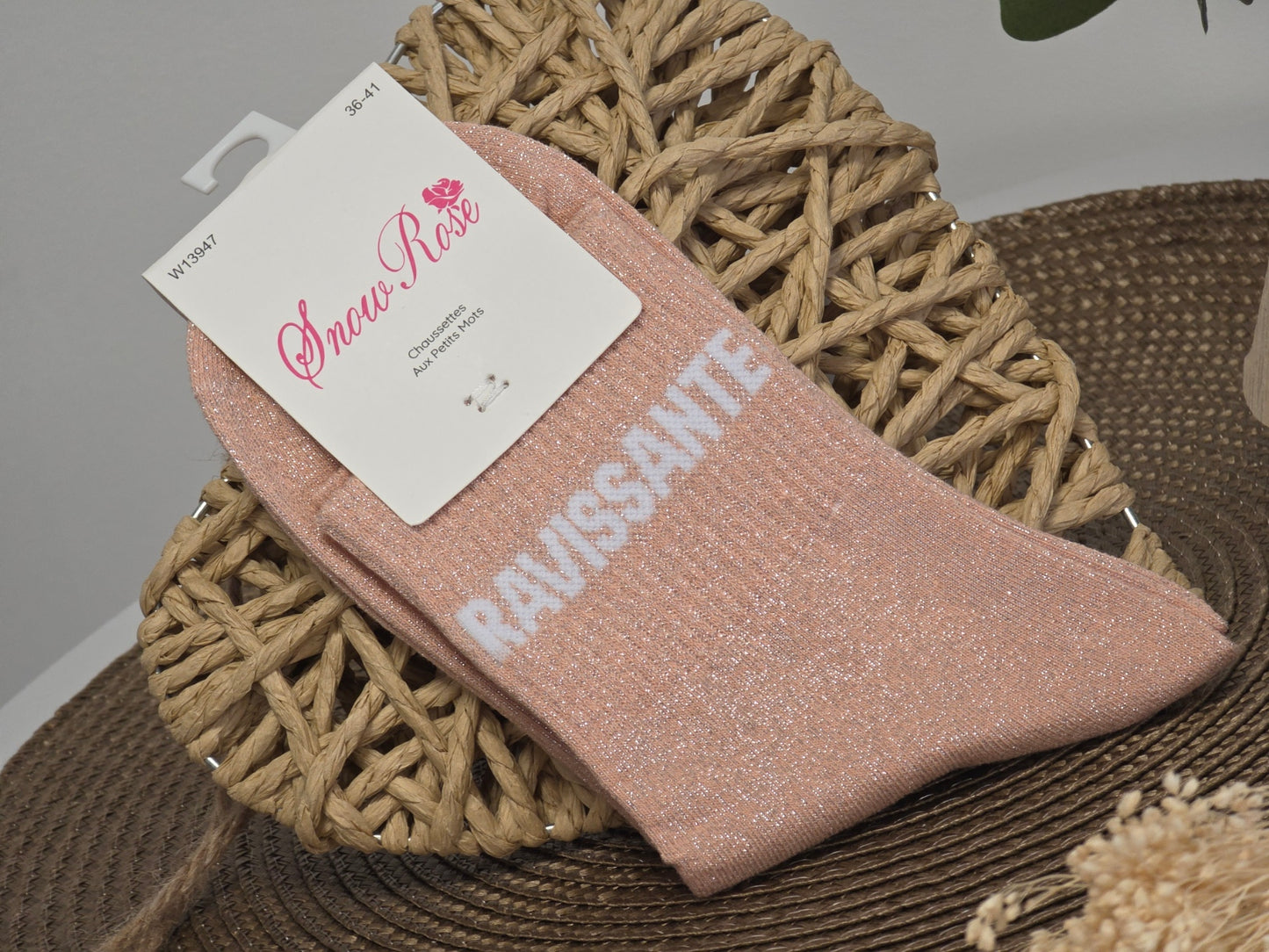 RAVISSANTE - Chaussette à Paillette Pêche