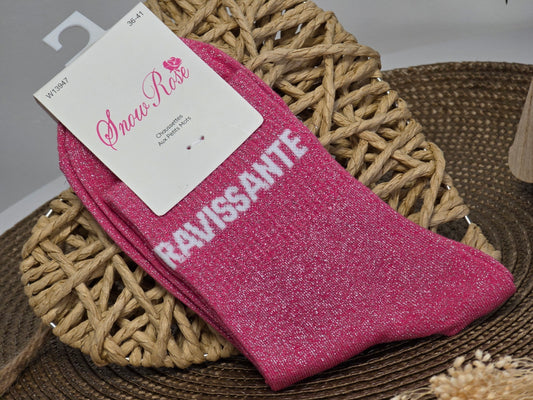 RAVISSANTE - Chaussette à Paillette Rose
