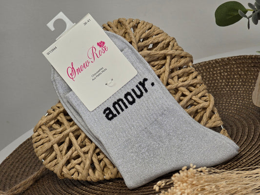 AMOUR - Chaussette à Paillette Gris Clair