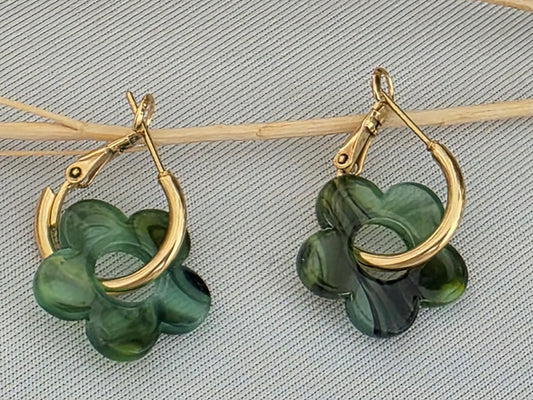 Notre Collection de Bijoux - Boucle d'Oreille Fleur Kaki Zébré