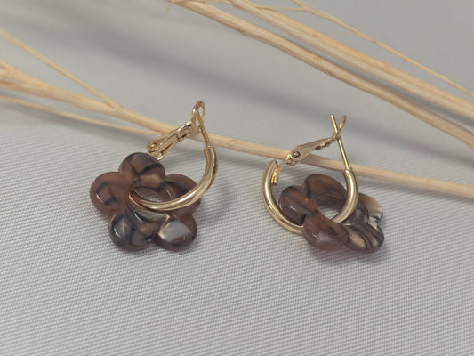 Notre Collection de Bijoux - Boucle d'Oreille Fleur Café Zébré Noir