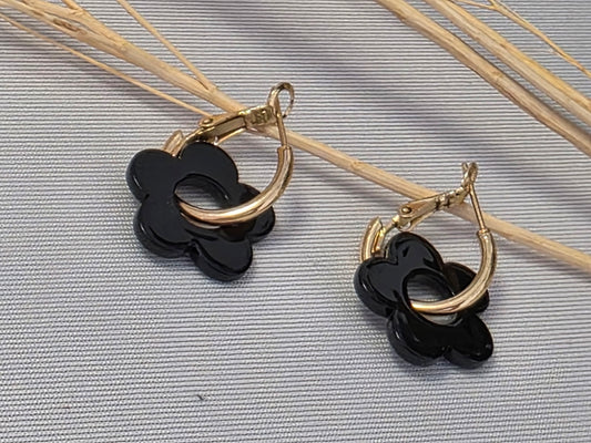 Notre Collection de Bijoux - Boucle d'Oreille Fleur Noir
