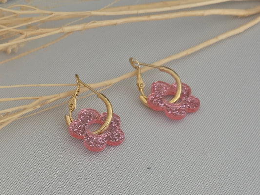 Notre Collection de Bijoux - Boucle d'Oreille Fleur Rose