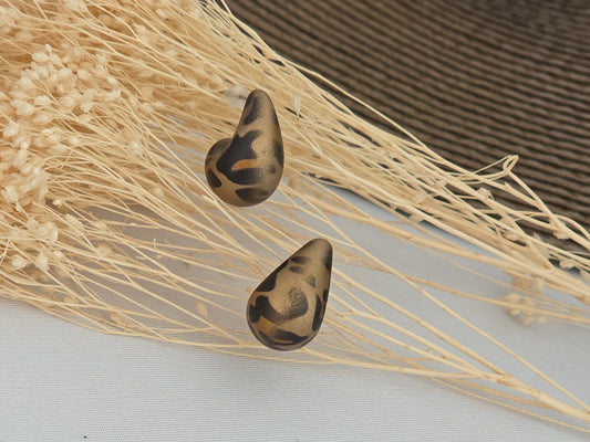 Notre Collection de Bijoux - Boucle d'Oreille Goutte d'Eau Léopard