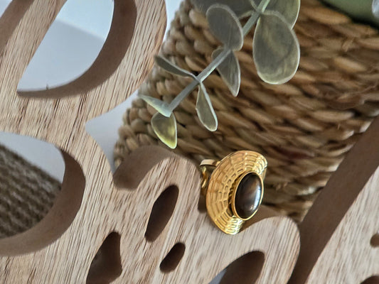 Notre Collection de Bijoux - Bague Ovale Pierre Œil de Tigre