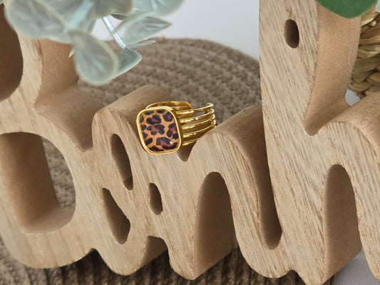 Notre Collection de Bijoux - Bague Carré Perle Léopard
