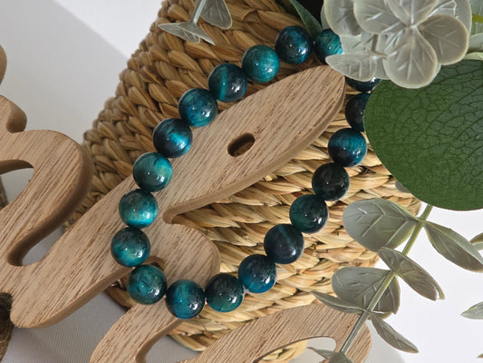 Notre Collection de Bijoux - Bracelet Elasticité Œil de Tigre Bleu Indigo