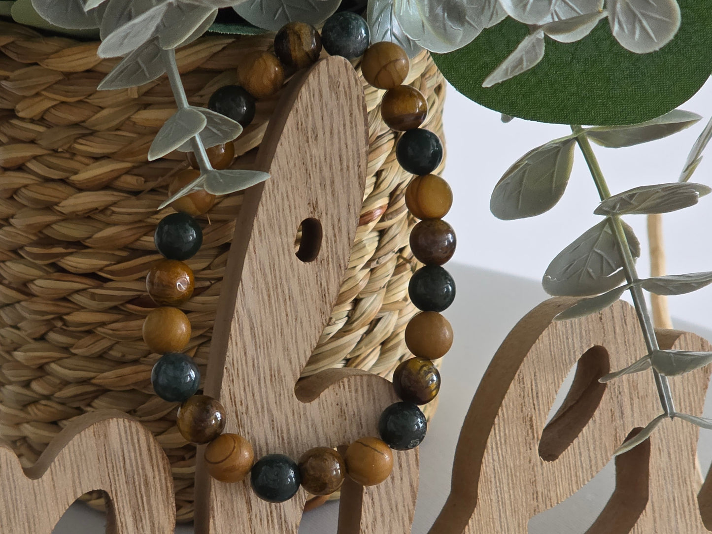 Notre Collection de Bijoux - Bracelet Elasticité perle Obsidienne Acajou