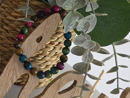 Notre Collection de Bijoux - Bracelet Elasticité Perle Œil de Tigre Multicolore