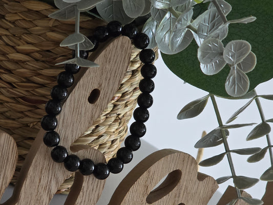 Bracelet Elasticité Perle Obsidienne Noir