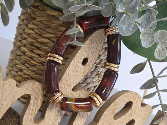 Notre Collection de Bijoux - Bracelet Jonc Marron Doré