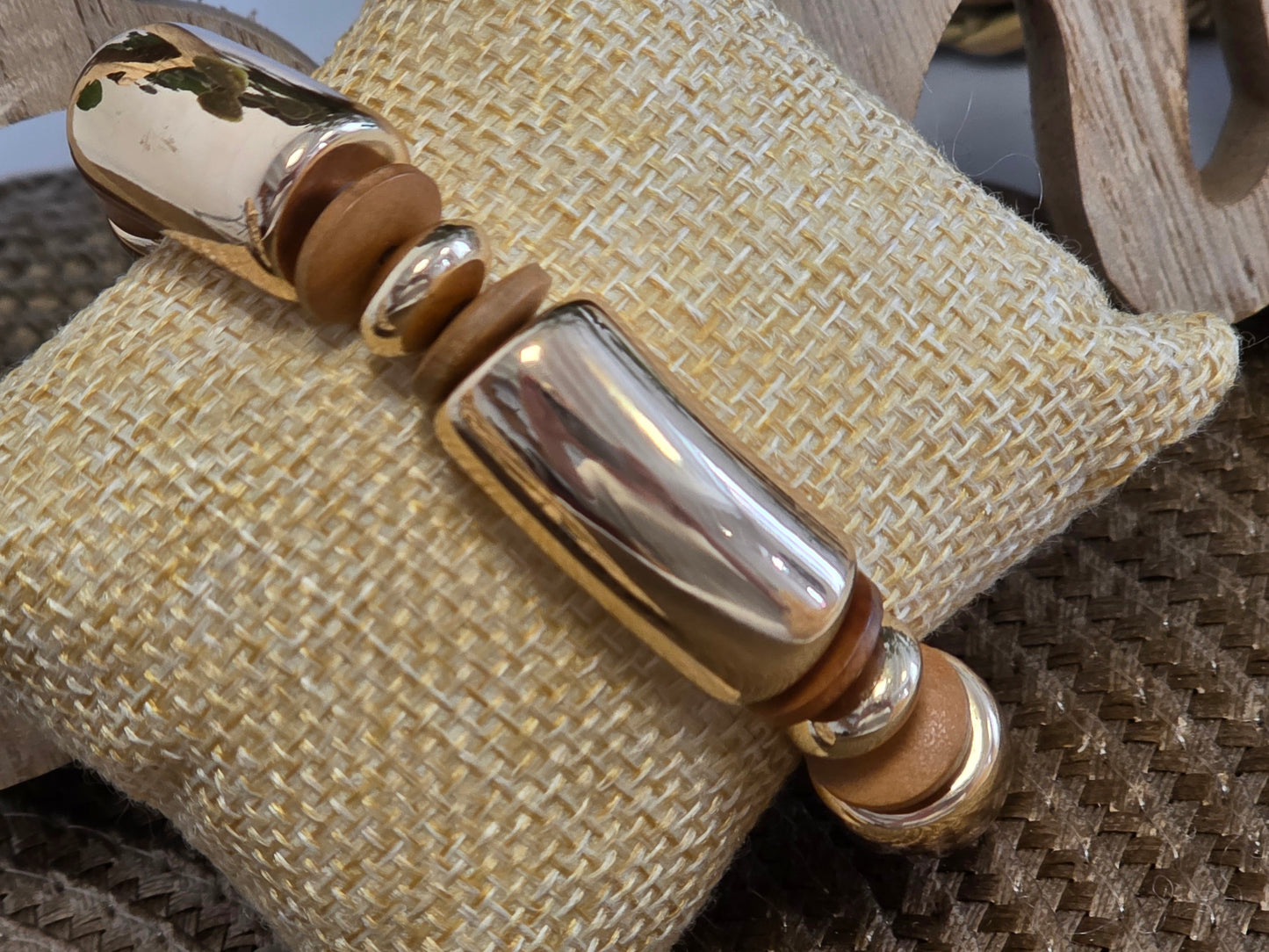 Bracelet Jonc Bois Doré Taupe