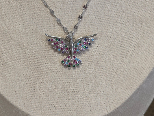 Notre Collection de Bijoux - Pendentif Aigle Argenté à Strass Coloré