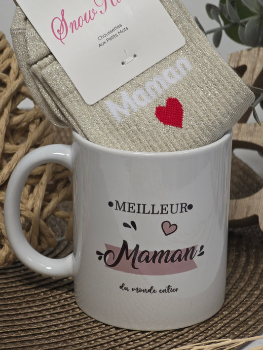 MUG MEILLEUR MAMAN AVEC SA CHAUSSETTE PAILLETEE