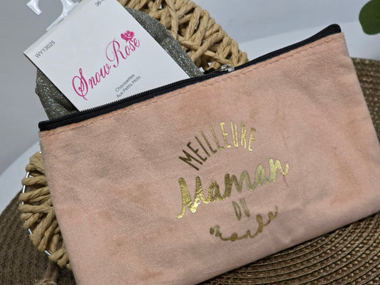 POCHETTE " MEILLEUR MAMAN DU MONDE " AVEC SA CHAUSSETTE PAILLETEE COQUETTE