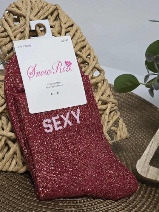 SEXY - Chaussette à Paillette Bordeaux