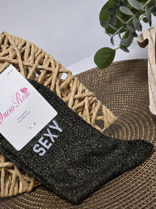 SEXY - Chaussette à Paillette Noir