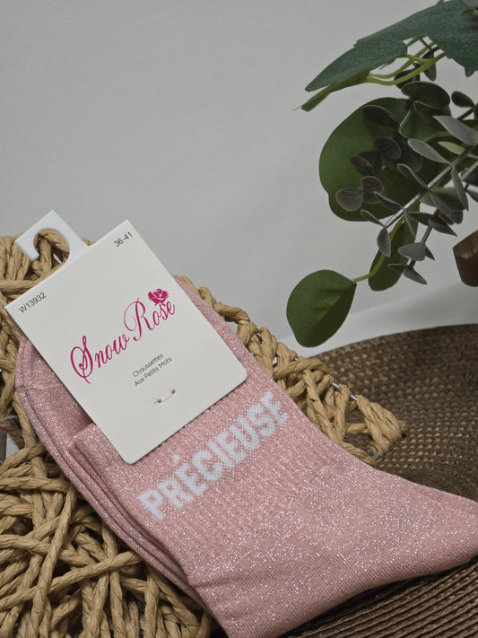 PRECIEUSE - Chaussette à Paillette Rose