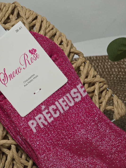 PRECIEUSE - Chaussette à Paillette Fuchsia