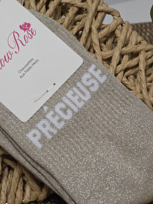 PRECIEUSE - Chaussette à Paillette Taupe