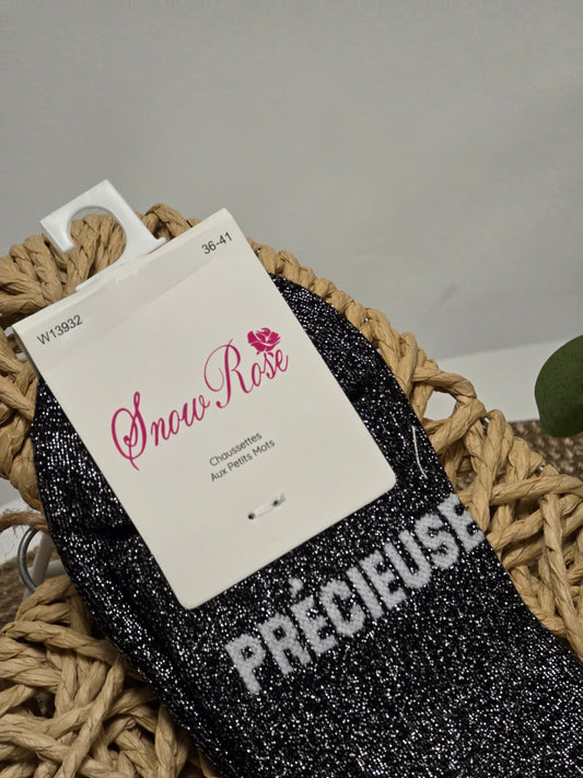 PRECIEUSE - Chaussette à Paillette Noir
