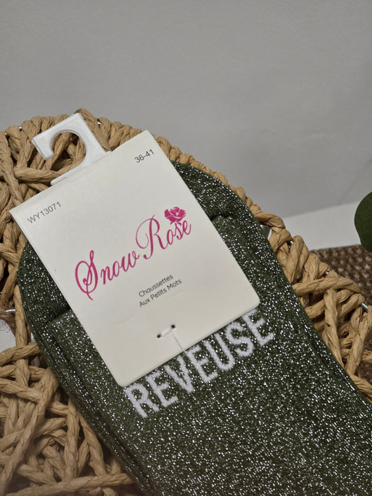 REVEUSE - Chaussette à Paillette Vert