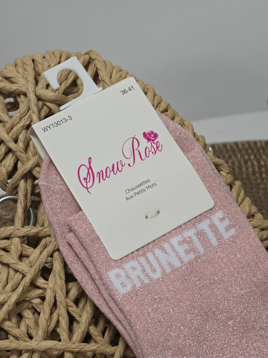 BRUNETTE - Chaussette à Paillette Rose