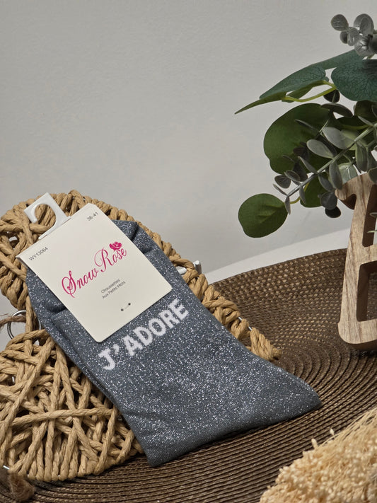 J'ADORE - Chaussette à Paillette Gris Foncé