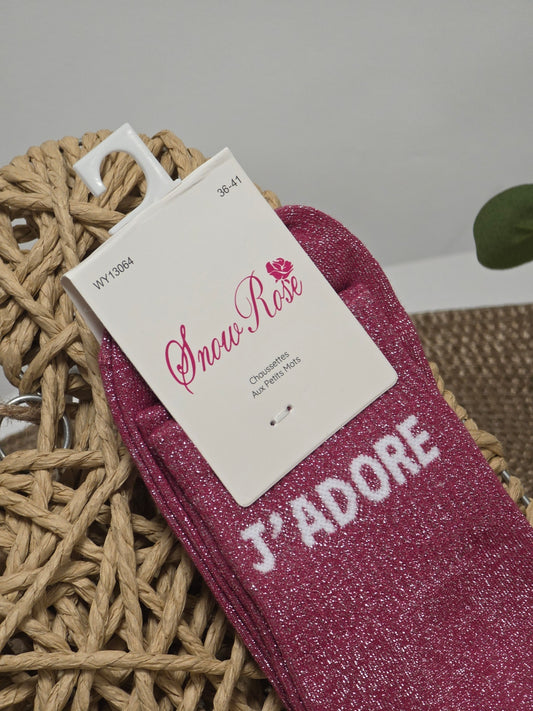 J'ADORE - Chaussette à Paillette Fuchsia