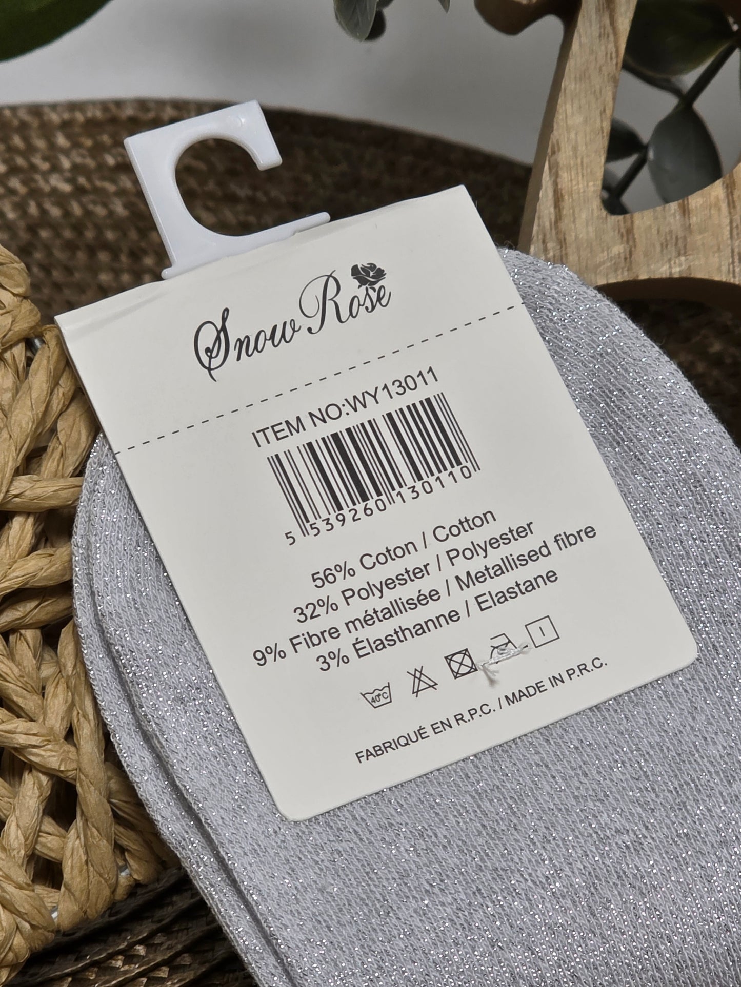 JE T'AIME - Chaussette à Paillette Gris Clair