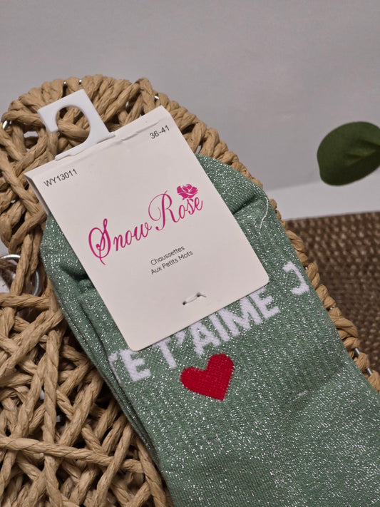 JE T'AIME - Chaussette à Paillette Vert