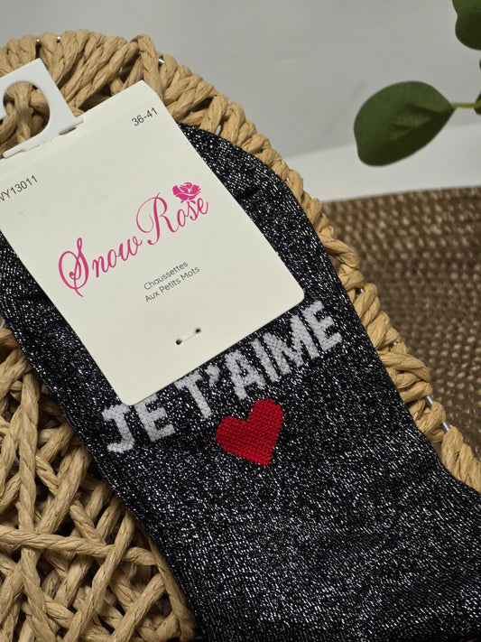 JE T'AIME - Chaussette à Paillette Noir