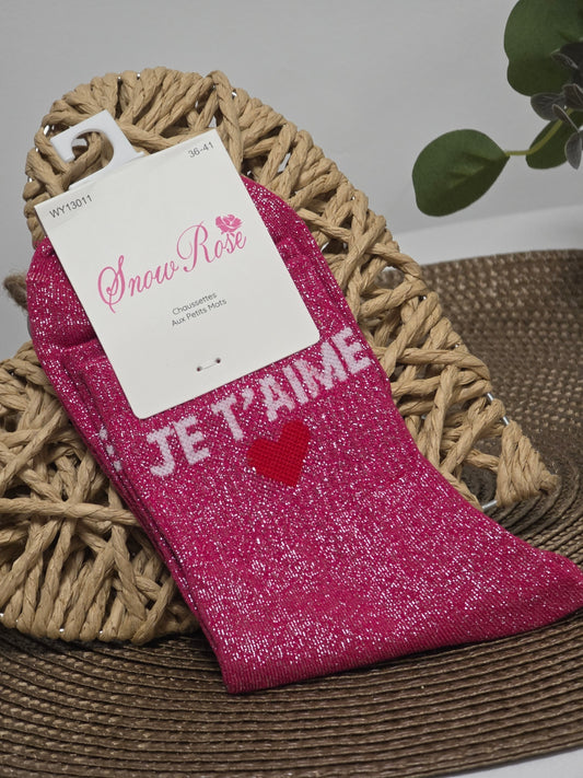 JE T'AIME - Chaussette à Paillette Fuchsia