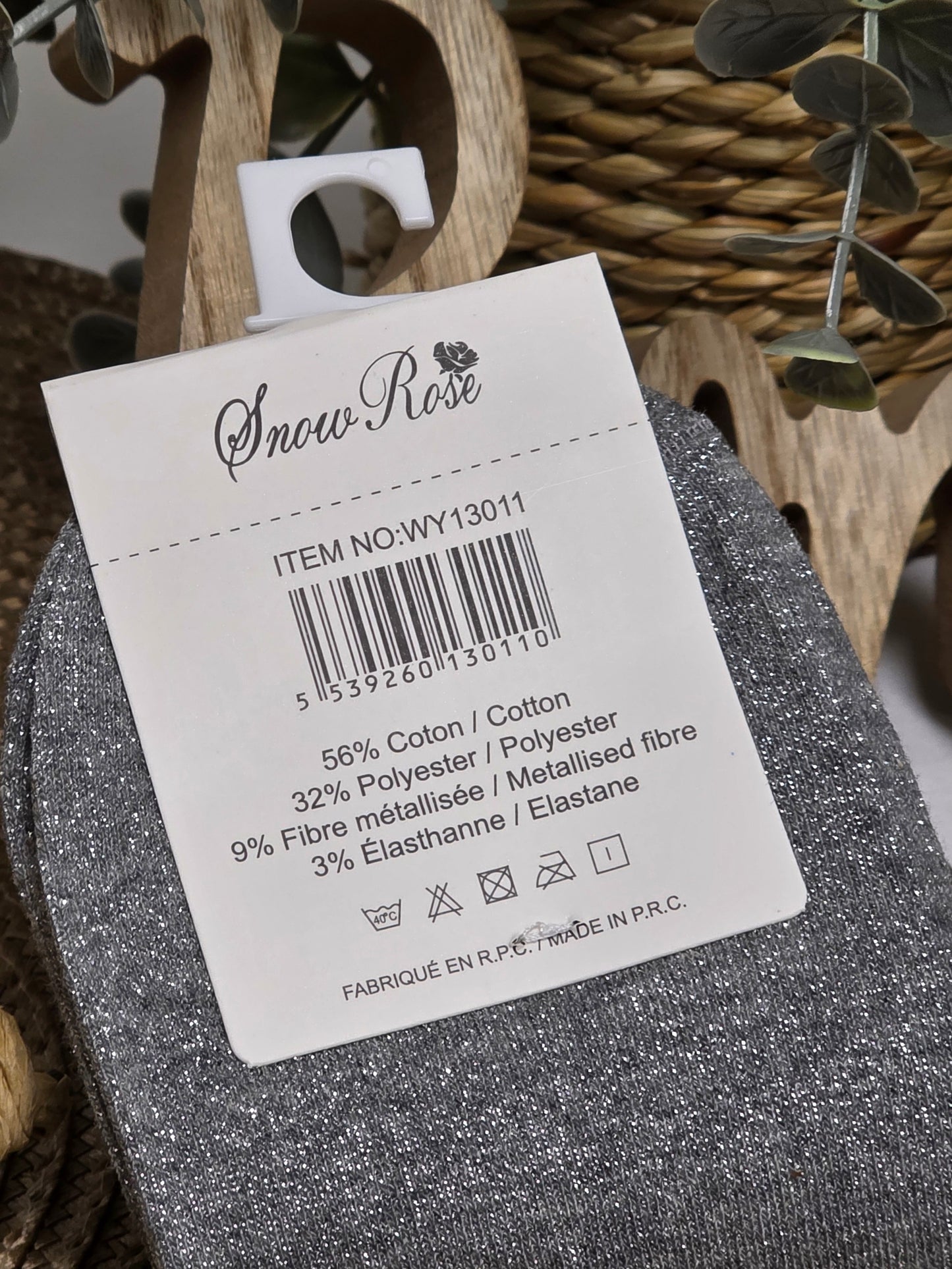 JE T'AIME - Chaussette à Paillette Gris