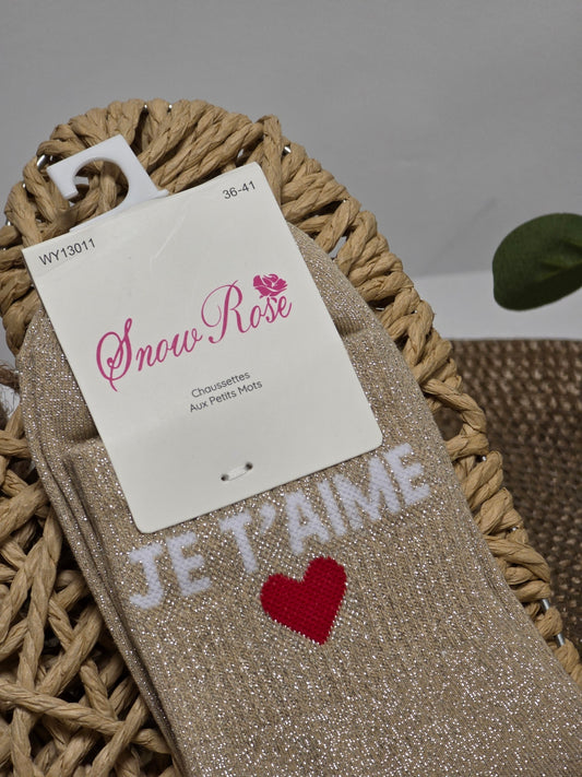 JE T'AIME - Chaussette à Paillette Taupe