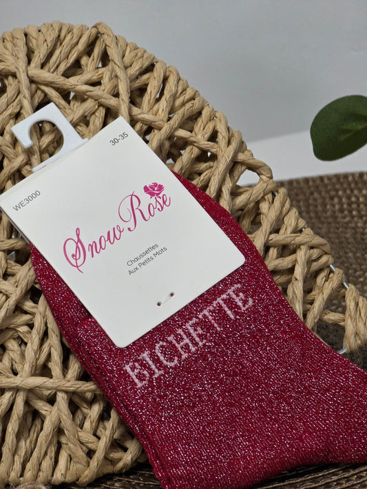 BICHETTE - Chaussette à Paillette Enfant Rouge Foncé